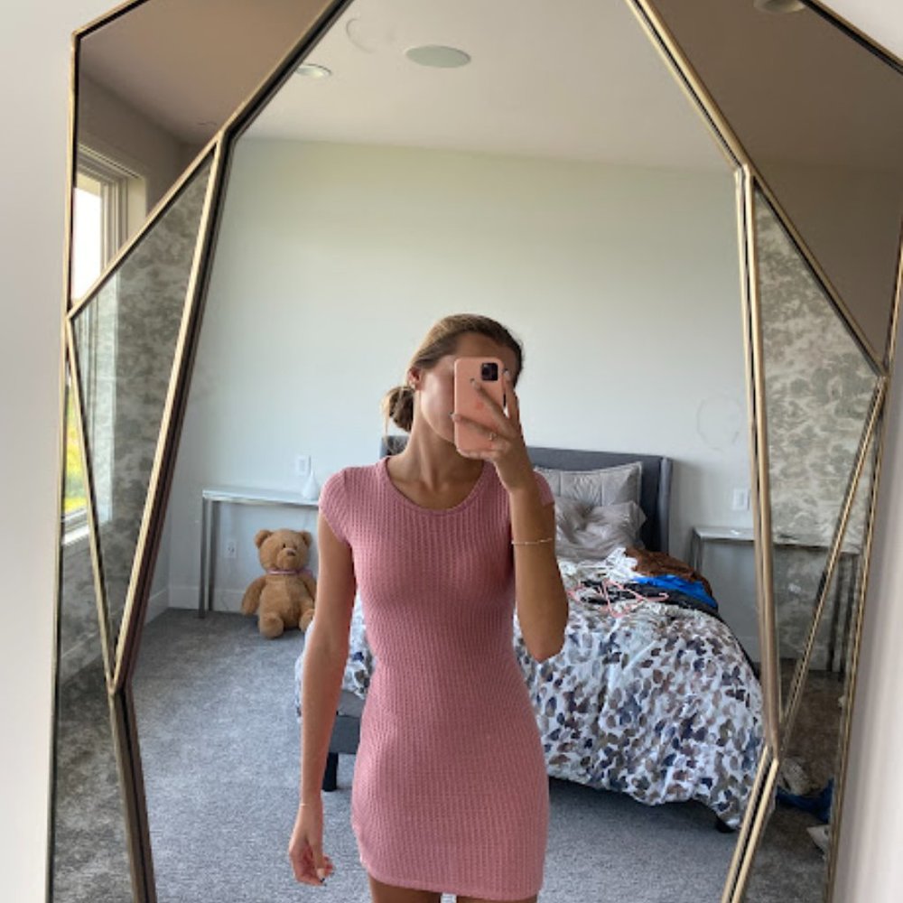 Forever 21 Slim fit Pink Waffle Knit Dress - Picture 2 of 5